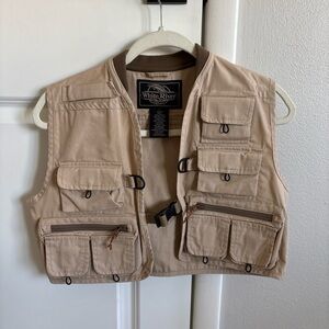 White River Fly Shop Fishing Vest youth L 14/16 Beige Full Vest Outdoors Pockets